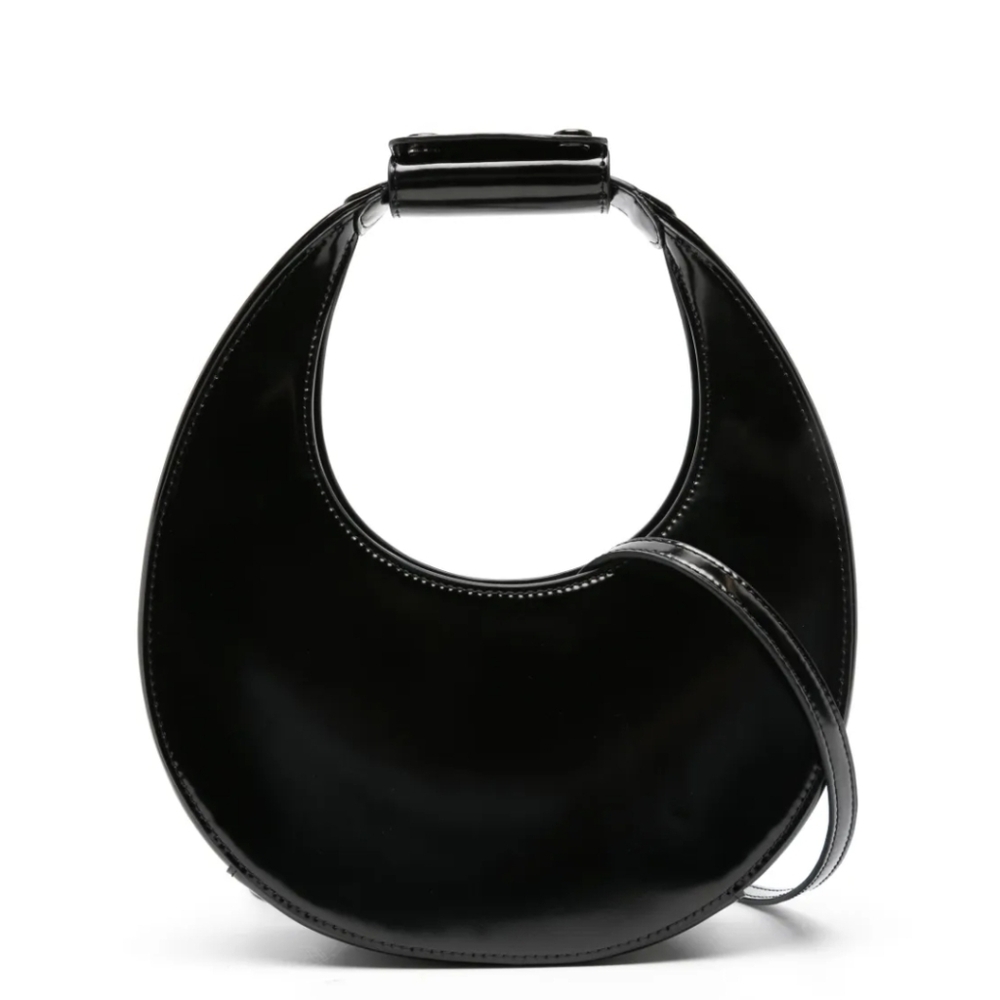 STAUD Mini Moon Patent Leather Bag In Black